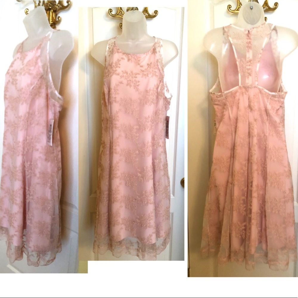 Nanette Lepore Peachy Pink Dress Lace Shimmer - Picture 3 of 8